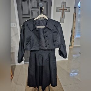 VINTAGE TWO-PIECE OUTFIT DRESS HANDMADE BEAUTIFUL & CLASSY BLACK GOLD POLKADOTS